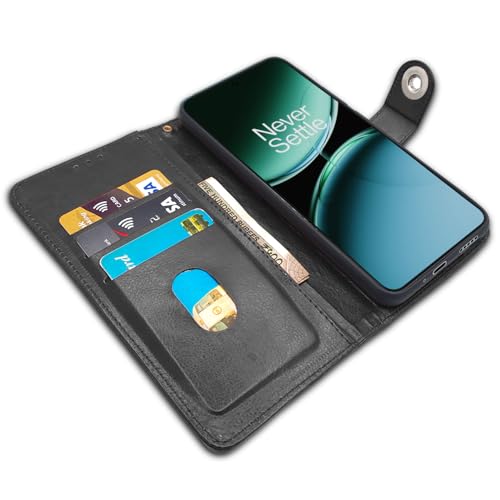 Image of Pikkme Flip Cover Leather Finish | Inside TPU with Card Pockets | Wallet Stand and Shock Proof | Complete Protection Button Flip Case for OnePlus Nord 4 5G (Black)
