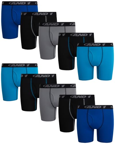 AND1 Boys Boxer Briefs - 10 Pack Performance Long Leg Boys Underwear Boxers with Functional Fly Pouch, 6