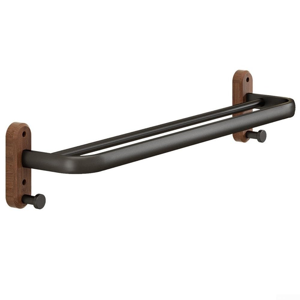 Finis les trous : porte-serviettes mural double noir en bois de noyer 50 cm sans perçage