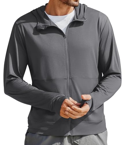 Image of PINSPARK Men's UPF 50+ Full Zip Up Sun Protection Hoodie Jacket Long Sleeve Lightweight UV Shirts for Men Hiking Fishing