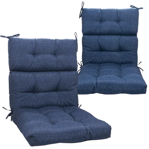 MAGPIE FABRICS Indoor/Outdoor Tufted High Back Chair Cushion Set of 2, Waterproof Deep Seating Rocking Chair Outdoor Chaise Lounge Sun Lounger Chair Cushions(Blue Navy)