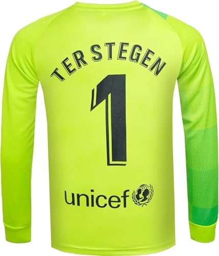 NIHMEX Barcelona TER Stegen Kinder Torwart Trikot Fußball #1, Neu Saison, Shorts Socken Torwarttrikot (Grün (Langarm),30)