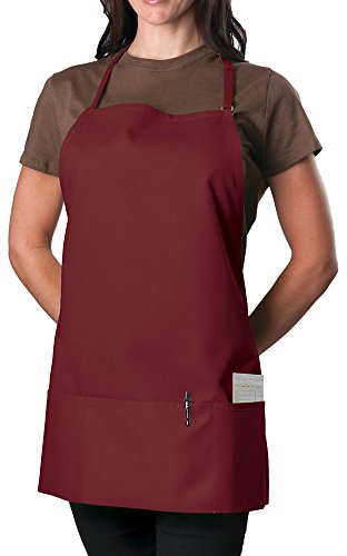 Kng 3 Pocket Adjustable Bib Apron, 27 Inch, Burgundy, Pack Of 60 #TOP8