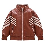 Kids PU Leather Flight Bomber Aviator Jackets Boys Motorcycle Biker Leather Jackets Coat Brown 3-4Years