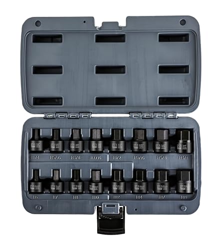 Image of ARES 23021 16-Piece Stubby Impact SAE and Metric Hex Bit Socket Set