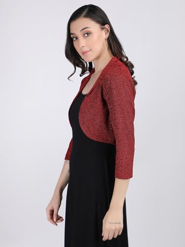 Image of Women's Short Stretchable Shrug with Collar Neckline