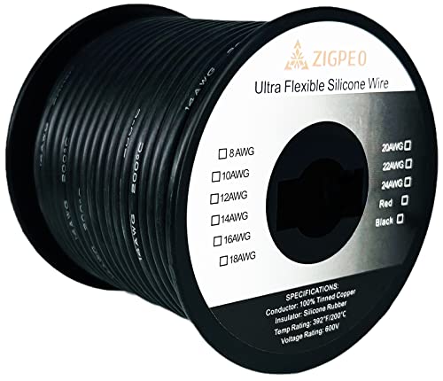 14 AWG Silicone Wire 100FT Black Spool, Extra Flexible 14 Gauge Stranded Copper Wire, High Temp 392F 600V - RC, Automotive, Battery | Tinned Copper Conductor