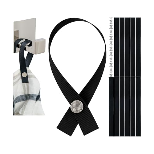 Nähfrei-Aufhänger für Textilien 12 Pack 180 x 12 mm Schlaufen in Schwarz mit Pin-Knopfverschluss Aufhänger Schlaufen für Geschirrhandtuch Bad Handtuch Lappen Tuch Dekoartikel Camping Zubehör