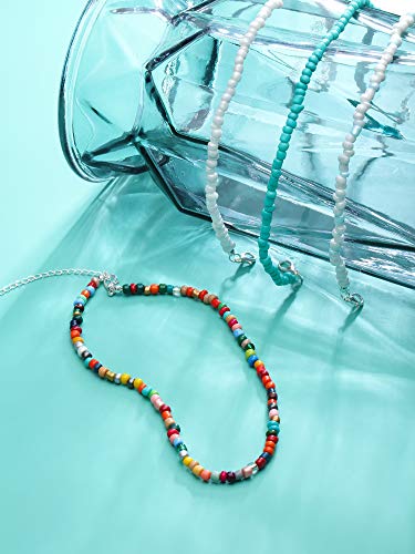 Hicarer Women Bead Choker Necklace Colorful Bohemian Seed Bead Chain Women Boho Hawaiian Tiny White Turquoise Layered Collar3