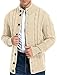 Aimeilgot Mens Fashion Casual Slim Fit Button Down Cable Knitted Stand Collar Cardigan Sweater(Beige,X-Large)