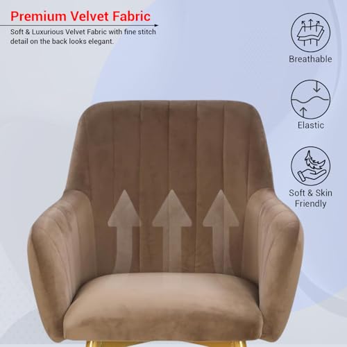 Image of Taboo Velvet Dining Chair Set of 4 | Upholstered Accent Arm Chairs | Soft Cushioned Seat with Backrest | Modern Velvet Fabric Chairs with Metal Legs | Living Room, Bedroom, Cafe & Restaurant | Brown
