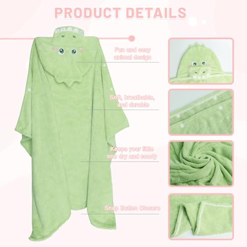 Image of Cute Animal Hooded Baby Towel Soft Coral Fleece Baby Towels with Hood Toddler Bath Towel Large 27 x 55 Inch Ultra Absorbent Hooded Bath Towels for Babies Baby Bath Towel（Green
