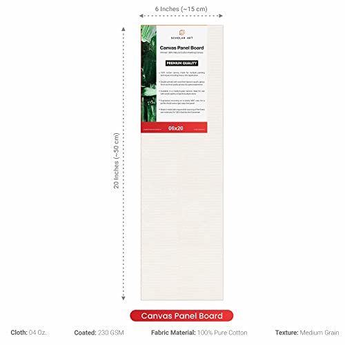 Image of Scholar Art Hobby Series 04 Oz (230 GSM) 100% Cotton Canvas Panel Board for Painting (White Blank Canvas Boards for Acrylic Paint, Oil Paint, Wet & Dry Media) | 06 inchx20 inch (15x50 cm), Pack of 12