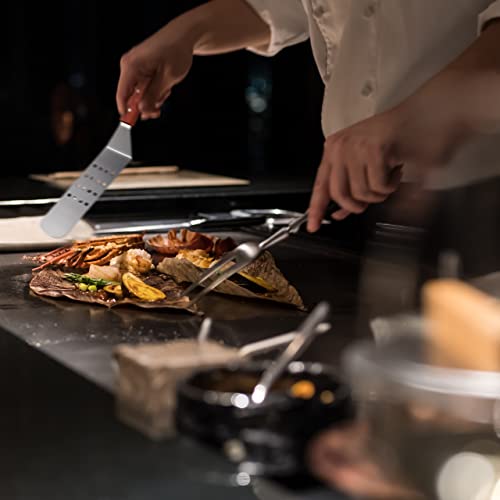Relaxdays Grill Pfannenwender, Edelstahl, 3er Set, 2 Plancha Wender, 1 Grillspachtel, Profi Teppanyaki Zubehör, rotbraun