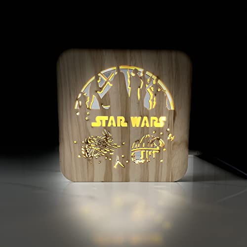 Night Light Warm White Led Bedside Table Lamp For Home Room Party Decoration Nights Christmas Starwar 3D Lamp Creative Wooden Lights Patternesk Table With Usb Powered Home Decoration Gift #TOP1