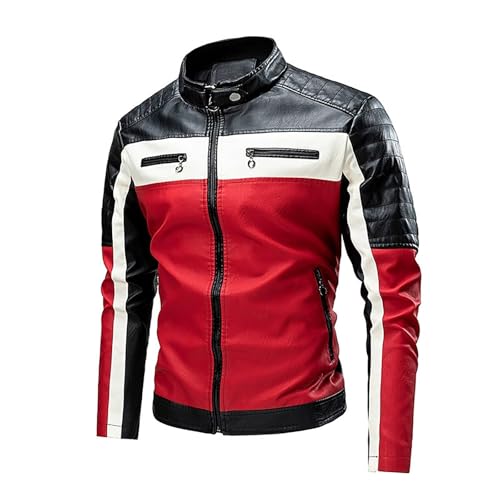 Generisch Chaqueta de piel para hombre y motocicleta: chaqueta de piel sintética con muchas cremalleras, chaqueta de motorista, chaqueta de motorista ligera con cuello alto, chaqueta para exteriores