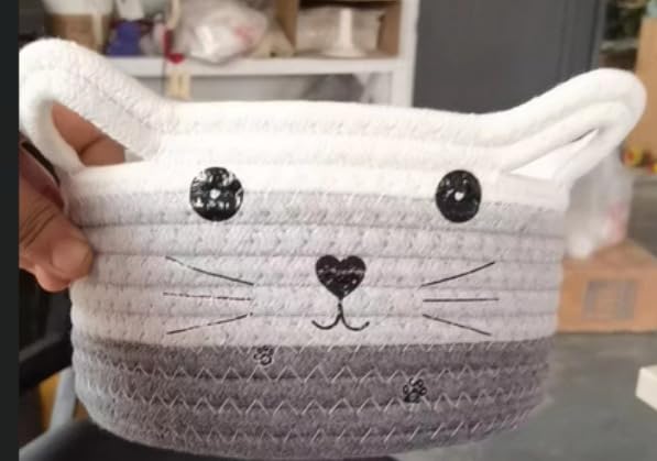 Image of Cute Laundry Basket Baby Toy Basket Decorative Storage Basket Bins With Handles Pet Toys Storage Organizer Baby Nursery Basket As Baby Shower Gifts,White+Grey