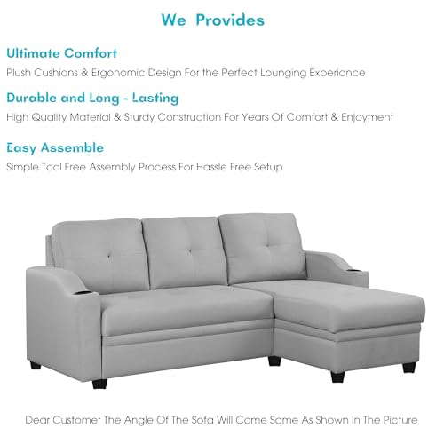 Image of Casaliving Ravonna RHS 4 Seater L Shape Corner Sofa Cum Bed for Living Room (Grey Fabric) Premium Fabric Sofa