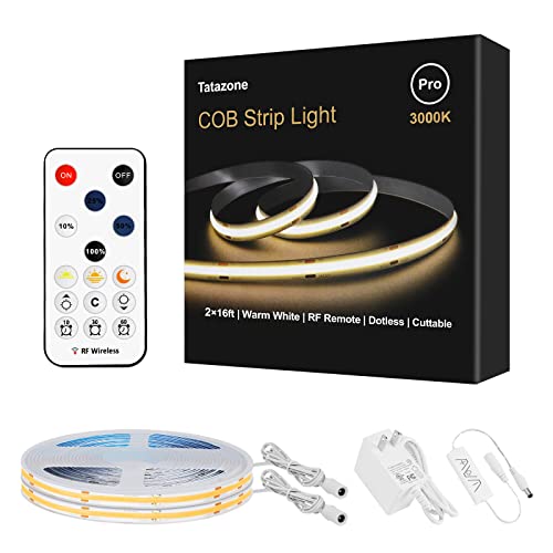 Tatazone 32.8ft 3000K White COB Led Strip Lights with RF Remote, Dimmable Bright Warm White COB Light Strip, Flexible Adhesive COB Led Lights for Living Room, Shelf, Window Tatazone 32.8ft 3000K White COB Led Strip Lights with RF Remote, Dimmable Bright Warm White COB Light Strip, Flexible Adhesive COB Led Lights for Living Room, Shelf, Window