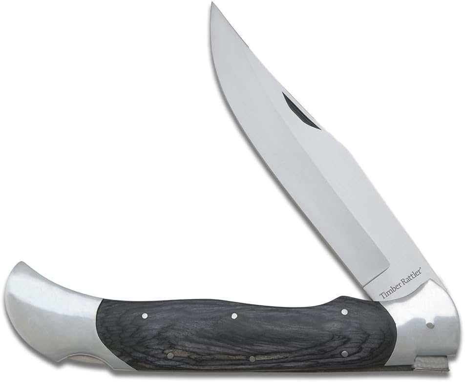 Timber Rattler Large Folding Knife with Lockback | Giant Pocket Knife with 8โ Blade | Measures 17.75โ Opened & 9.75โ Closed | Unique Scarab Medallion Accents the Back |Grey Pakkawood Scaled Handle