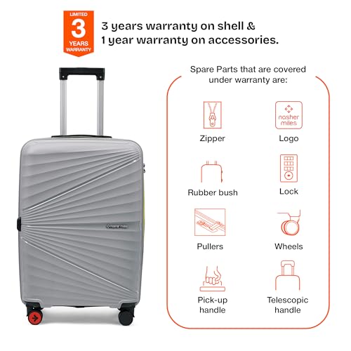 Image of Nasher Miles Golden Gate Hard-Sided Polypropylene Check-in Luggage 24 inch | 65cm | 8 Wheels Medium Trolley Bag for Travel | Suitcase (Grey & Yellow)