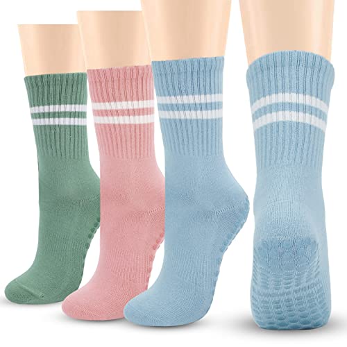 Image of 3 Pairs Grip Socks Yoga Socks with Grips for Women Non Slip Socks for Pilates, Workout, Ballet, Dance, Hospital Sock