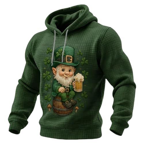 St. Patrick's Day Sweatshirt for Men UK Lucky Clover Active Sports Shirts Long Sleeve Running Top Quick-Dry Training Golf Tops Light Sweatshirts Breathable Pullover Ireland Pride (E5 Dark Green,M)
