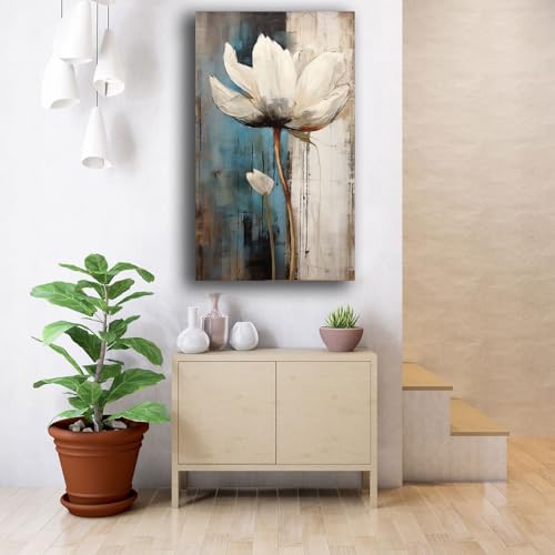 Art.work] Quadro Murale Originale Dipinto A Mano Con Motivo Fiori Su Tela Incl Cornice Barella Modello 1