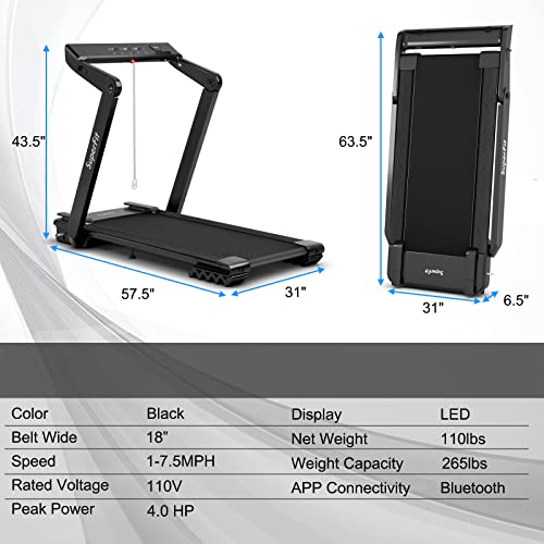 Gymax Folding Treadmill, 4Hp Running Machine With Led Touch Screen, Smart App Connection, Free Installation Fitness Workout Treadmill For Home Gym #TOP6