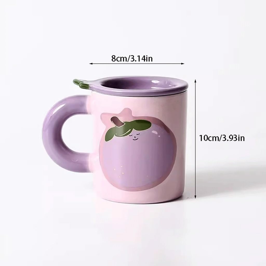 Tazza di Vetro, Tazza da tè, Tazza da caffè di Grande capacità con Coperchio, Frutta, Tazza d'Acqua per Ragazze Carine, Tazza per la Colazione casalinga (A)