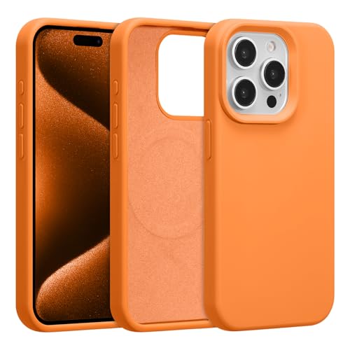 UCASONG Magnetic for iPhone 13 Pro Max Case 6.7 Premium Liquid Silicone Case [Compatible with Magsafe][Soft Anti-Scratch Microfiber Lining] Slim Thin Shockproof Phone Cover-Orange