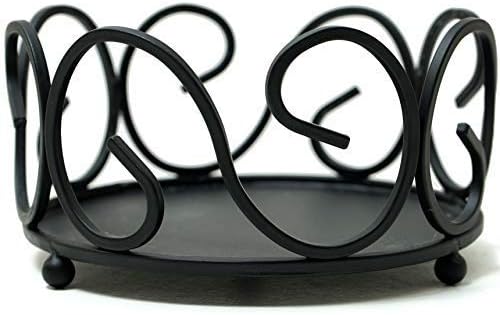 Pillar Candle Holders - Large Round HANDCRAFTED Candlestick Coaster With 4" (10cm) Width & 2 Inch Height, Iron Wire Scroll Stand Adds Elegance to A Room, Home Decor Set & Big Organizer For Tea Lights