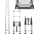 20FT Telescoping Ladder, Upgrade Telescopic Extension ladders with 2 Hooks Aluminum Multi Purpose Folding ladders with Portable Non-Slip Foot