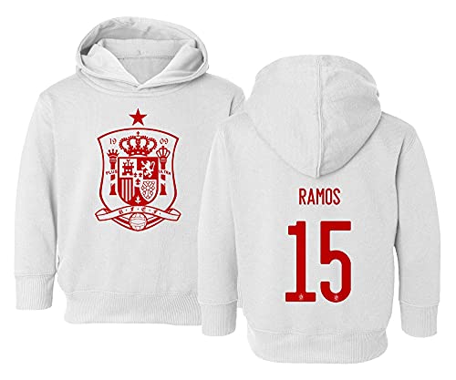 Flaura Europea Soccer 2020 Spain #15 Sergio RAMOS Jersey Style Little Kids Girls Boys Toddler Hooded Sweatshirt (White, 4T)
