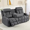 Neptane Zero Wall Hugger Power Reclining Sofa with Adjustable Headrest, Electric Reclining Couch with Drop-Down Table,Outlets, Power Loveseat Recliner Sofa for Living Room (Gray, 3 Seat)