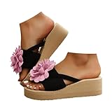Sandalias cómodas de verano para mujer, sandalias planas de nudo y flores para playa anchas mujer trabajando de pie Sandalia mujer minimalista de cuero genuino sin costuras para pie sensible, rosa