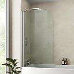 Hydrolux® Curved Bath Shower Screen 800 x 1400mm – Frameless Chrome Glass Panel, 4mm Toughened Safety Glass, 180° Pivot Hinged, Reversible Bath Screen Splash Guard