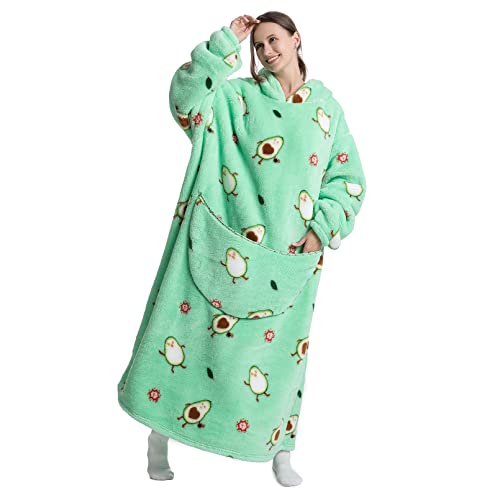 Zajio Long Blanket Hoodie Oversized Wearable Hooded Blanket Long For Adult Men Women Super Soft Comfortable Warm Flannel Sherpa With Pocket And Sleeves Avocado #TOP4