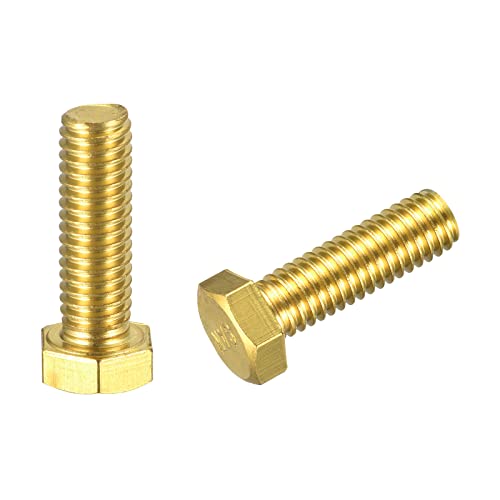 Image of uxcell Brass Hex Bolts, 3 /8-16x1-1 /4 2pcs Fully Thread Grade 4.8 Solid Brass Hexagon Head Bolt Machine Screws for Machinery
