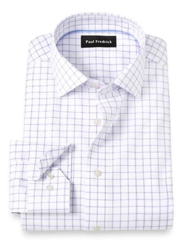 Paul Fredrick Men's Classic Fit Comfort Stretch Non-Iron Windowpane Dress Shirt