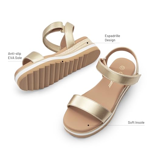 Image of Athlefit Girls Platform Wedge Sandals Open Toe Espadrille Sandals Ankle Strap Summer Dress Shoes for Toddler Little Big Kid