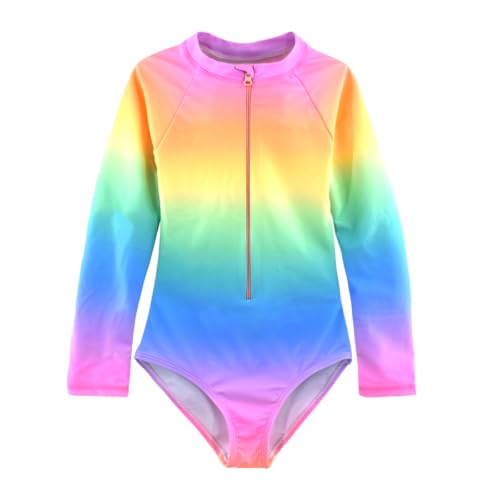 Image of Girls One Piece Swimsuit Long Sleeve Rash Guard UPF 50+ Age 2-12Y