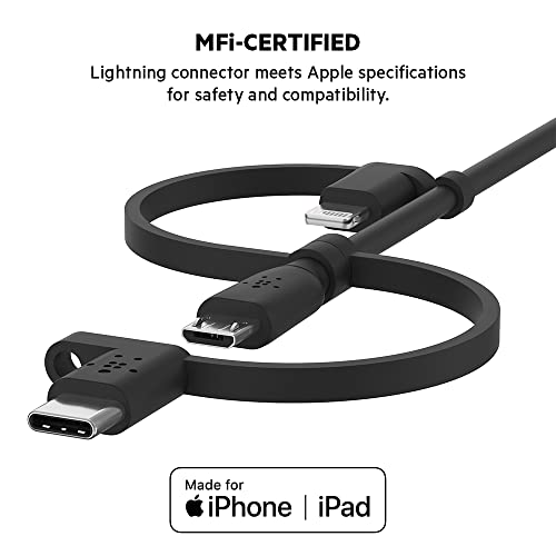 Belkin 3-In-1 Universal Usb-A Cable - Usb-C Cable, Lightning Cable, Micro-Usb Charging Cable - Charging Cord Boost Charge Charger Designed For Apple Iphones & Ipads, Galaxy, Tablet, Smartphone - Black #TOP3