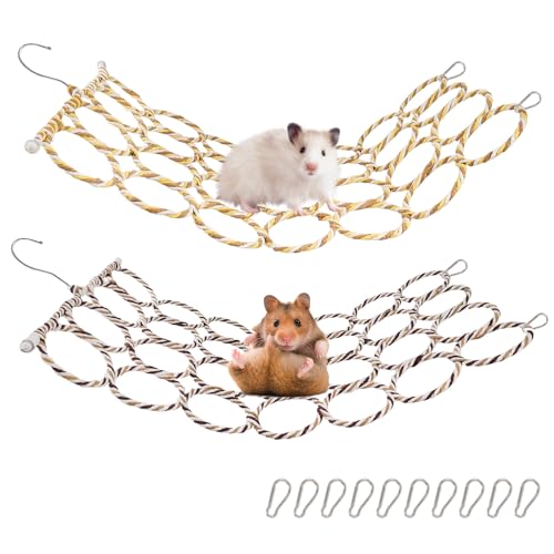 2 Peices Bird Rat Climbing Rope Net Toy for Cage, Bird Rope Perch Swing, Ladder Rope Bridge Hanging Hammock, for Gerbil, Mouse, Mice, Parrot, Bird