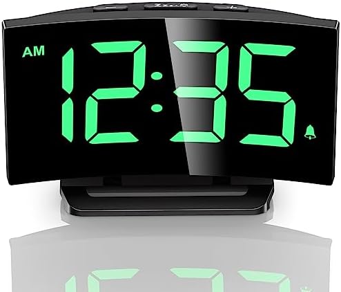 Digital Alarm Clocks for Bedrooms, Digital Clock with LED Curved Screen Display, 5 Adjustable Brightness+off, 3 Ringtones, 2 Levels Volume, 12/24H, Snooze, Outlet Powered Bedside Clock for Kids Adults