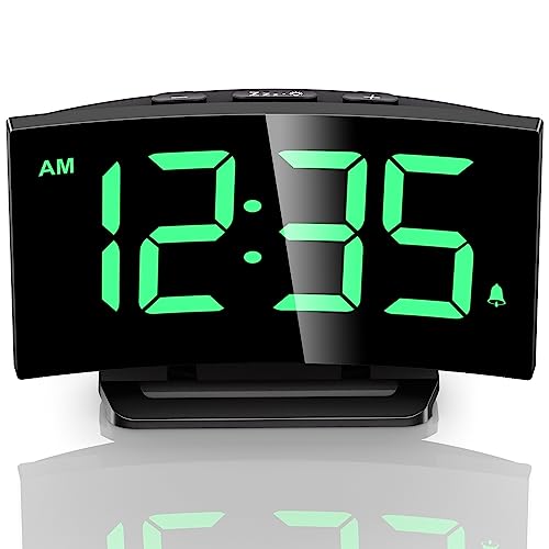 Digital Alarm Clocks For Bedrooms, Digital Clock With Led Curved Screen Display, 5 Adjustable Brightness+Off, 3 Ringtones, 2 Levels Volume, 12/24H, Snooze, Outlet Powered Bedside Clock For Kids Adults #TOP2