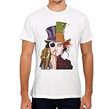 OUHZNUX Mad Hatter Johnny Depp Print T-Shirt, Mode Herren und Damen Lose Lässig Bequem Kurzarm Sweatshirt Street Hip Hop Sweatshirt (2XS-4XL)