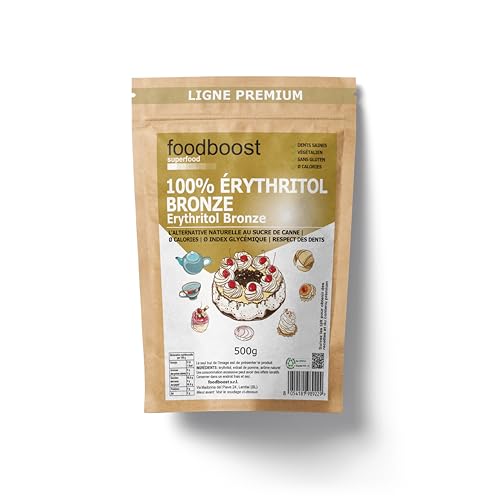 Eritritol Premium foodboost, sustituto del azúcar moreno, caramelización mejorada, 100% de poder edulcorante apto para diabéticos y dietas bajas en calorías o equilibradas - contra la caries