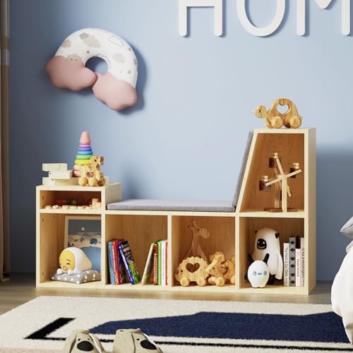 HedoAjim Kids Reading Nook with Storage, 6 Cubby Children Bookshelf