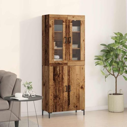 QZZCED Alacena 2 pcs Madera Vieja Aparador Alto con Puertas y Patas de Metal, Armario de Almacenaje para Organización del Hogar 69.5 x 34 x 180 cm